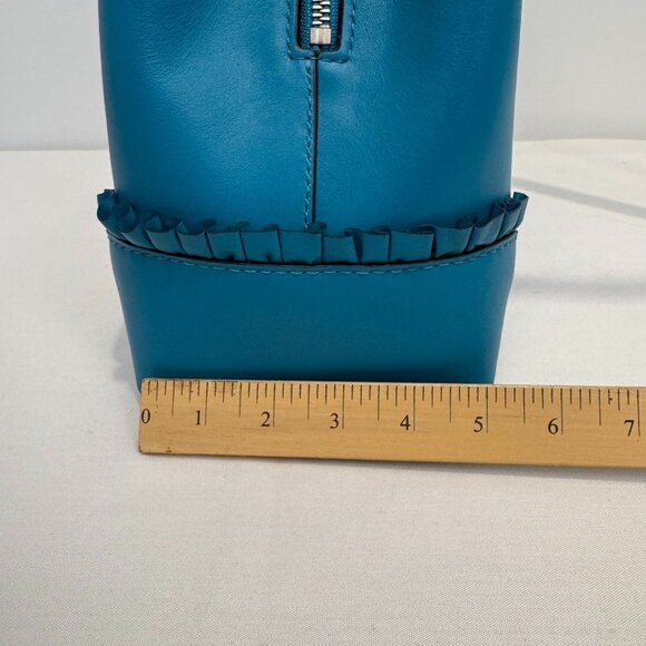 Michael Kors Teal Leather Handbag With Ruffled Accents & Adjustable Strap - Picture 12 of 14